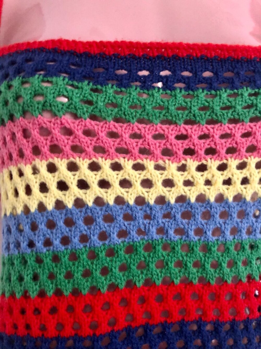 Boho Crochet Mini Dress Cover-Up Beach Size L Stripes Shein Colorful Summer - Picture 3 of 15